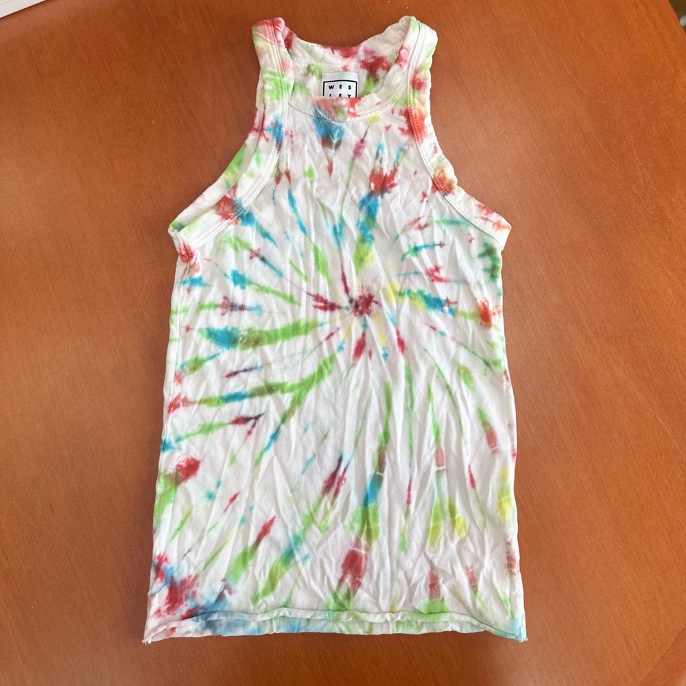 Wesley high neck tie dye White Tank Small